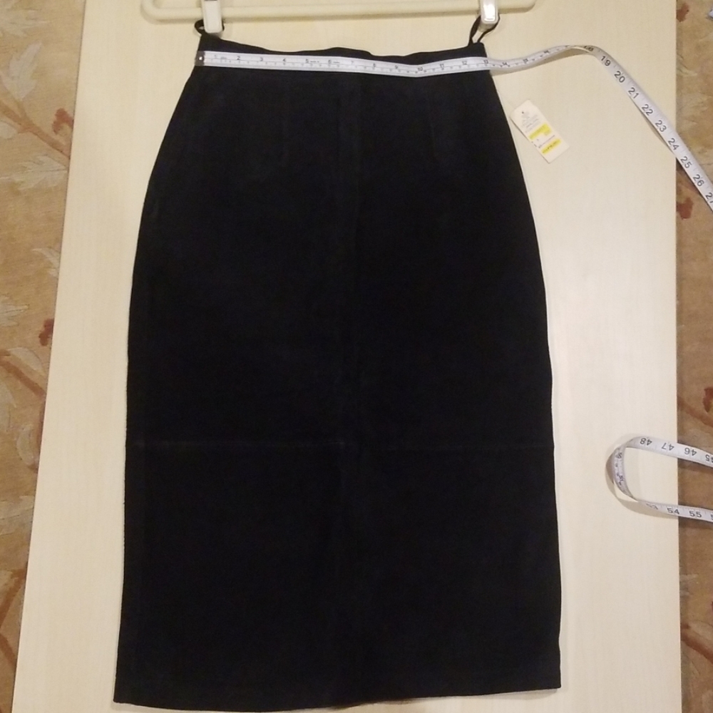 Vintage black leather suede midi skirt size 6